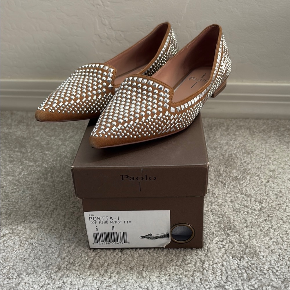 Linea Paolo Portia Loafers size 6 toffee silver